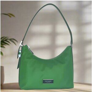Kate Spade Sam Icon Shoulder Bag 90s Green Nylon Small KSNYL Top Zip Leather